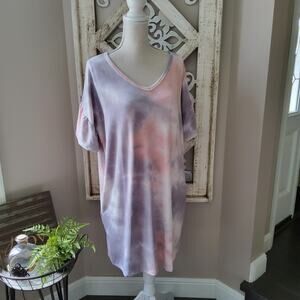 Cherish Women Oversized French Terry Ruffle Sleeve Dress Pockets Pastel Tie Dye